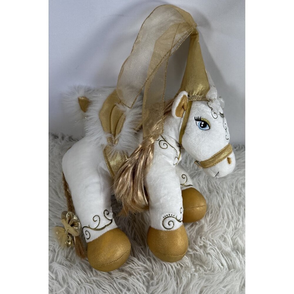 Build A Bear ENCHANTED PONY HORSE GOLD & WHITE Plush Stuffed 14" w HAT BABW 2010